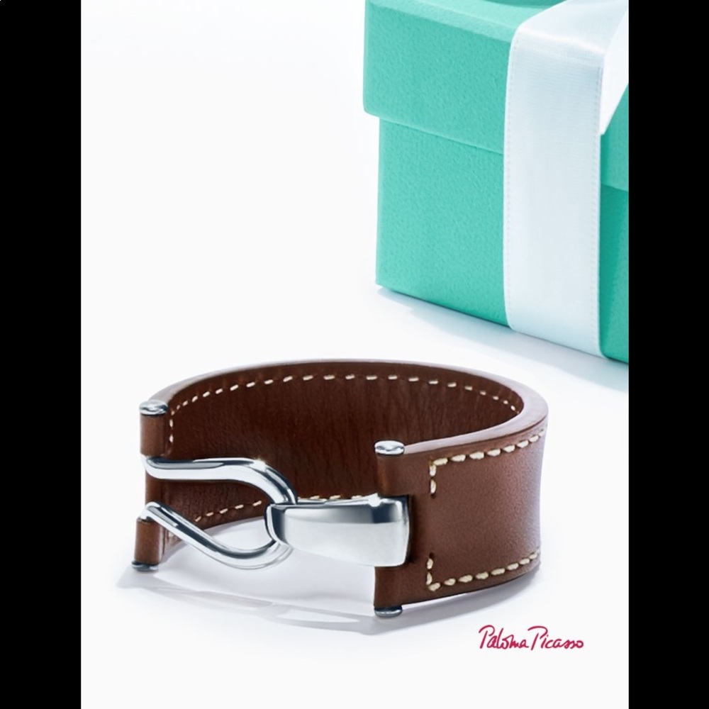Tiffany & Co. Men’s Leather Silver Cuff SM New
